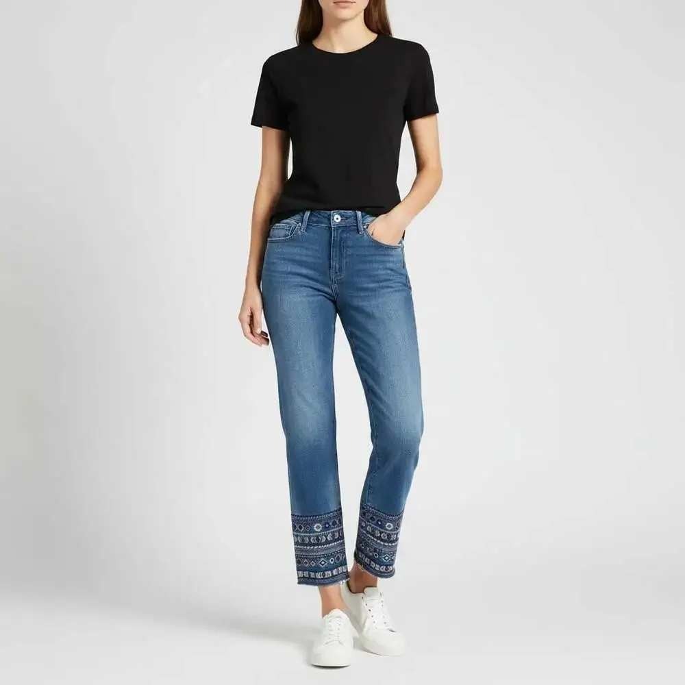 Driftwood Colette Jeans Womens 28 Blue Embroidered Hem Cropped Straight Leg